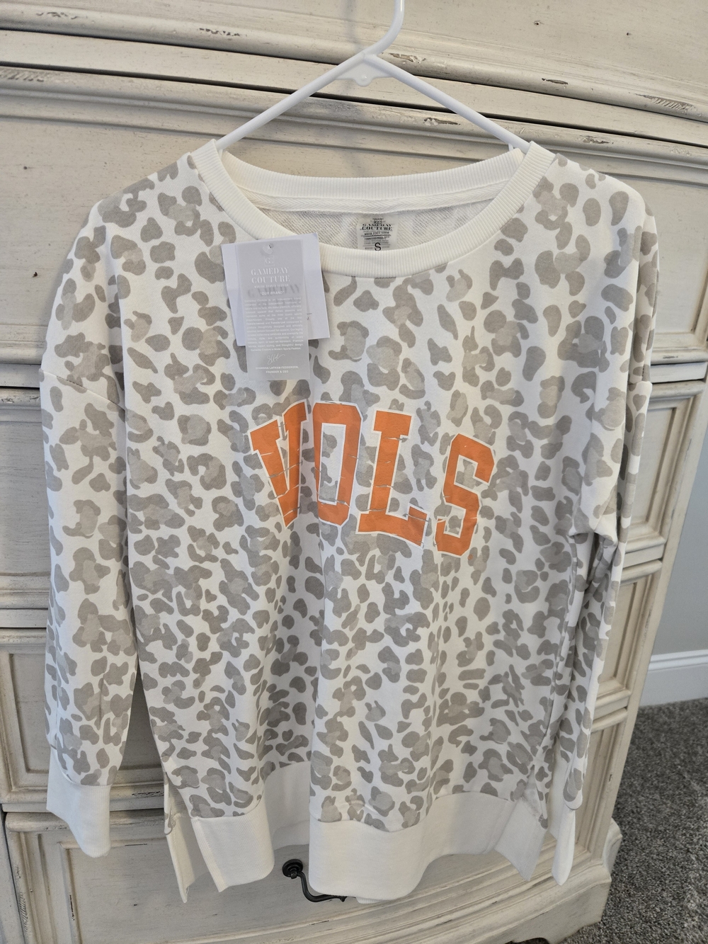Cream Leopard-Print Crewneck Sweatshirt with Orange VOLS Lettering